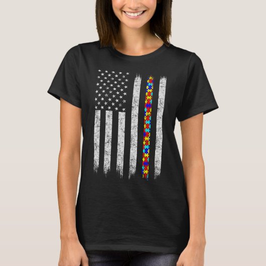 Amerikaanse vlag voor autisme t-shirt (Voorkant)