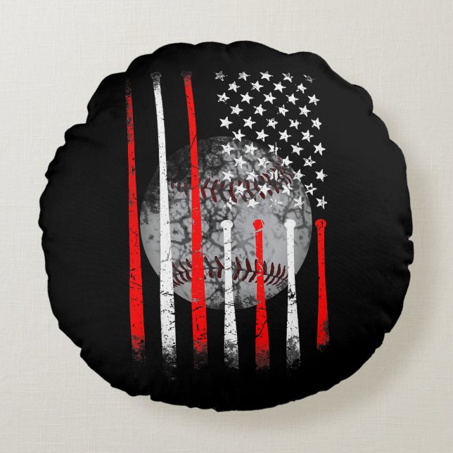 Amerikaanse vlag  voor Baseball USA Rond Kussen (Voorkant)