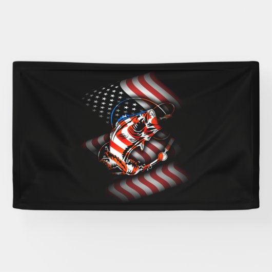 Amerikaanse vlag voor de visserij met de vangst -  spandoek (Horizontaal)