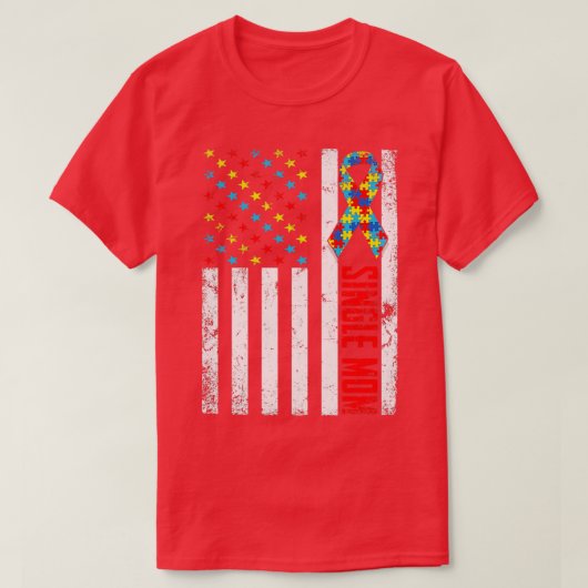 Amerikaanse vlag voor eenmam Autisme Awarene T-shirt (Design voorkant)