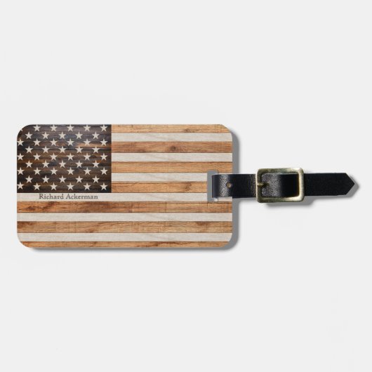 Amerikaanse vlag voor hout uit bijthout bagagelabel (Voorkant horizontaal)