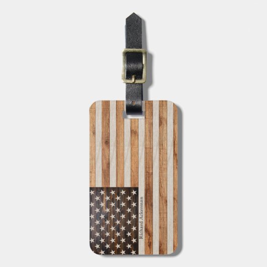 Amerikaanse vlag voor hout uit bijthout bagagelabel (Voorkant verticaal)