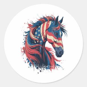 Amerikaanse vlag voor paarden ronde sticker