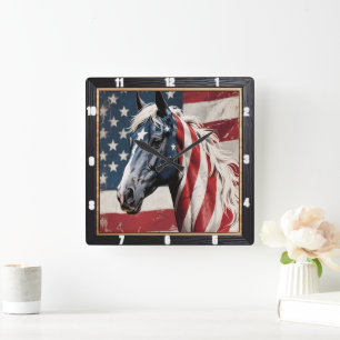 Amerikaanse vlag voor patriottische paarden vierkante klok