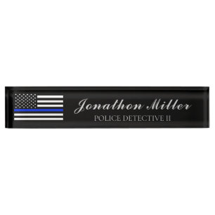 Amerikaanse vlag voor Thin Blue Line Police Office Naambordje