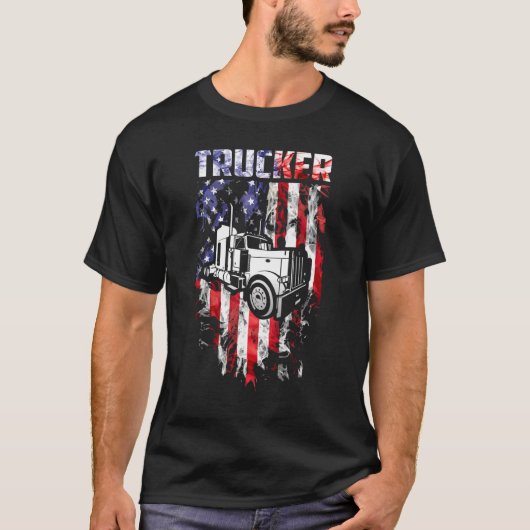 Amerikaanse vlag voor vrachtwagenchauffeur t-shirt (Voorkant)