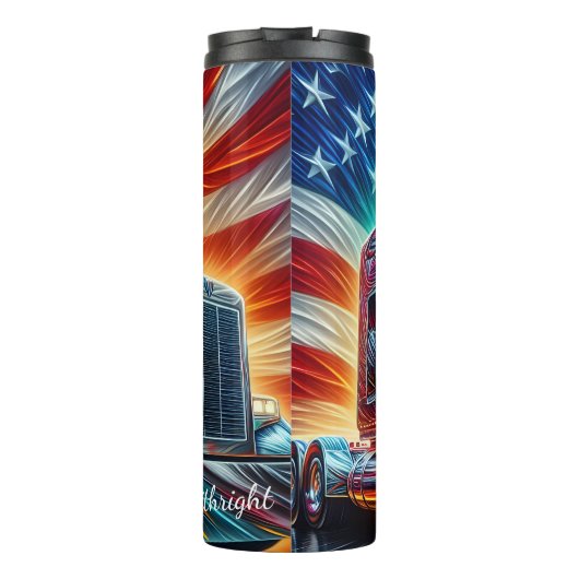 Amerikaanse Vlag Vrachtwagen Chrome Energie Thermosbeker (Achterkant)