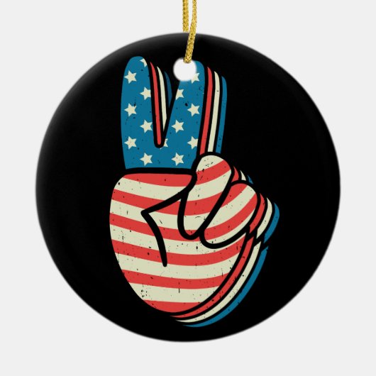 Amerikaanse Vlag Vredesbord Hand 4 juli Keramisch Ornament (Voorkant)