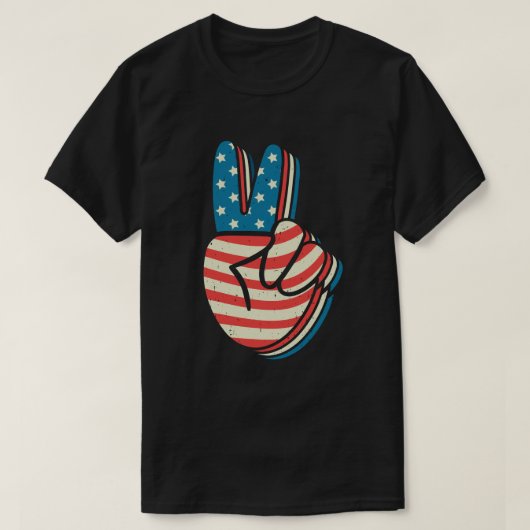 Amerikaanse Vlag Vredesbord Hand 4 juli T-shirt (Design voorkant)