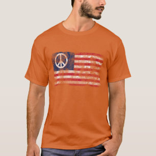 Amerikaanse Vlag & Vredessymbool Vervallen Design T-shirt