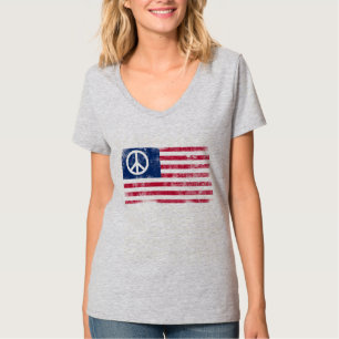 Amerikaanse Vlag & Vredessymbool Vervallen Ontwerp T-shirt