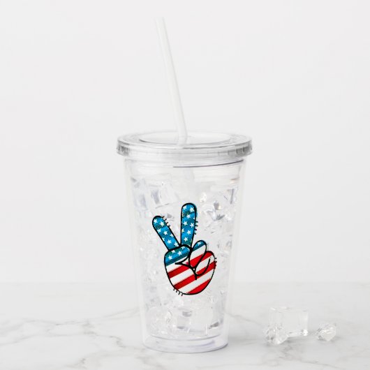 Amerikaanse vlag vredesteken acryl drinkbeker (Voorkant ijs)