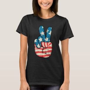 Amerikaanse Vlag Vredesteken Hand 4 juli Patrioti T-shirt