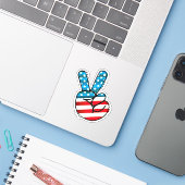Amerikaanse vlag vredesteken sticker (Laptop met iPhone)