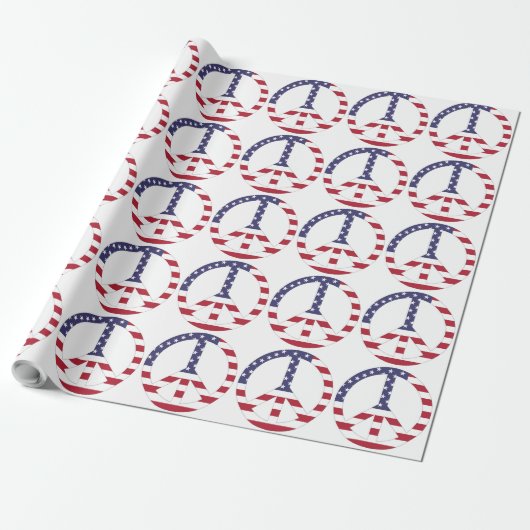AMERIKAANSE VLAG VREDESZIJDE CADEAUPAPIER (Uitgerold)