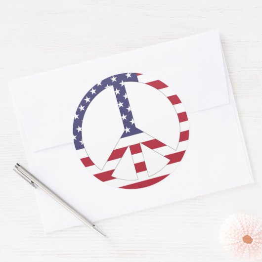 AMERIKAANSE VLAG VREDESZIJDE RONDE STICKER (Envelop)