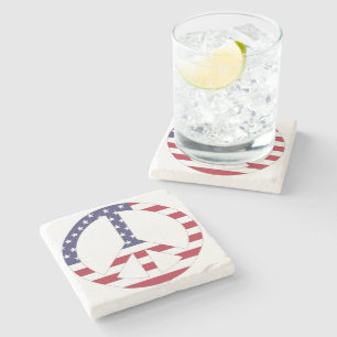 AMERIKAANSE VLAG VREDESZIJDE STENEN ONDERZETTER