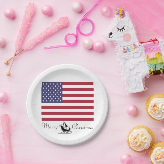 Amerikaanse vlag Vrolijk kerstpapier Borden Papieren Bordje (Feest)