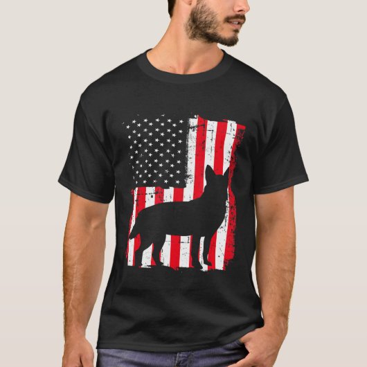 Amerikaanse vlag VS Australische vee hond blauw ro T-shirt (Voorkant)