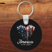 Amerikaanse vlag VS Hart 1776 2026 4 juli 250ste Sleutelhanger (Voorkant)