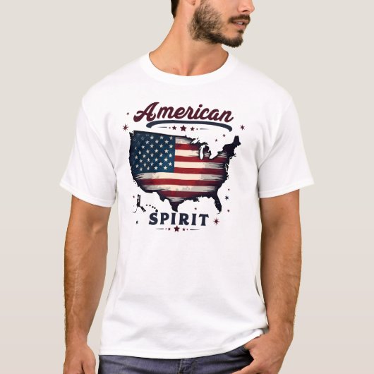  Amerikaanse Vlag VS Kaart Distressed Art T-shirt (Voorkant)