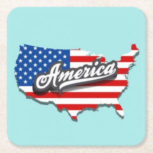 Amerikaanse vlag/VS-kaartset Onderzetter