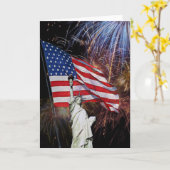 Amerikaanse vlag, vuurwerk en Vrijheidsbeeld Kaart (Gele Bloem)
