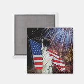 Amerikaanse vlag, vuurwerk en Vrijheidsbeeld Magneet (Voorkant / Achterkant)
