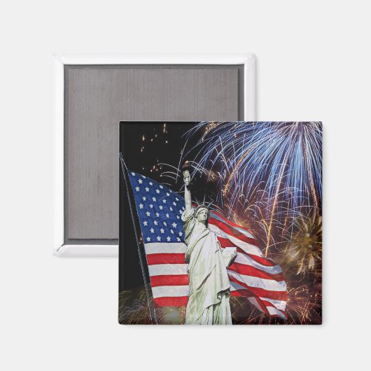 Amerikaanse vlag, vuurwerk en Vrijheidsbeeld Magneet (Voorkant / Achterkant)