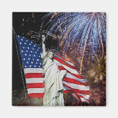Amerikaanse vlag, vuurwerk en Vrijheidsbeeld Magneet (Voorkant)