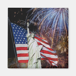 Amerikaanse vlag, vuurwerk en Vrijheidsbeeld Magneet