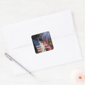 Amerikaanse vlag, vuurwerk en Vrijheidsbeeld Vierkante Sticker (Envelop)