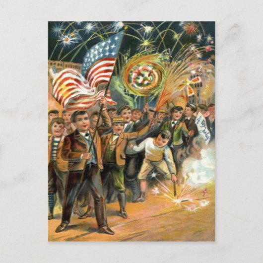 Amerikaanse Vlag Vuurwerk Firecracker Parade Briefkaart (Voorkant)