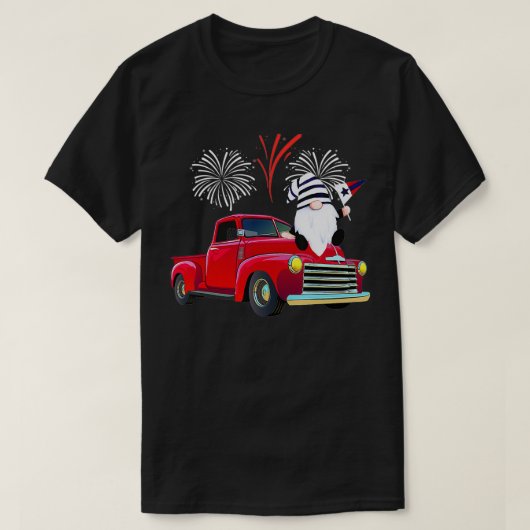 Amerikaanse Vlag vuurwerk Funny Gnome 4 juli Celeb T-shirt (Design voorkant)