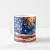 Amerikaanse vlag. Vuurwerk. Koffiemok (Voorkant links)