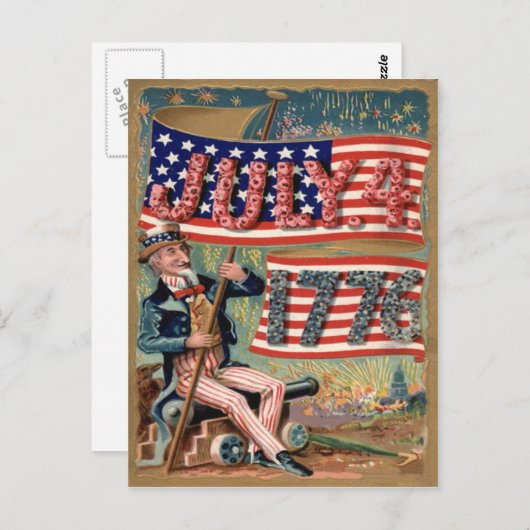 Amerikaanse vlag vuurwerk voetzoeker Uncle Sam Briefkaart (Voorkant / Achterkant)