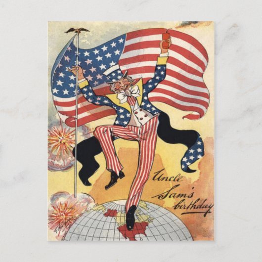 Amerikaanse vlag vuurwerk voetzoeker Uncle Sam Briefkaart (Voorkant)