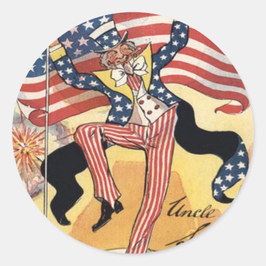 Amerikaanse vlag vuurwerk voetzoeker Uncle Sam Ronde Sticker (Voorkant)