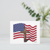 Amerikaanse vlag Waving and Rugged Cross Briefkaart (Staand voorkant)