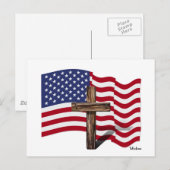 Amerikaanse vlag Waving and Rugged Cross Briefkaart (Voorkant / Achterkant)