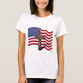 Amerikaanse vlag Waving and Rugged Cross T-shirt
