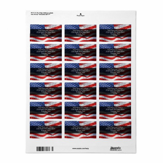 Amerikaanse vlag, Waving in Wind Etiket (Full Sheet)