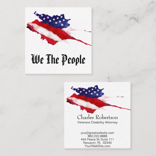*~* Amerikaanse vlag We the People Waterverf Vierkante Visitekaartje (Voorkant / Achterkant)