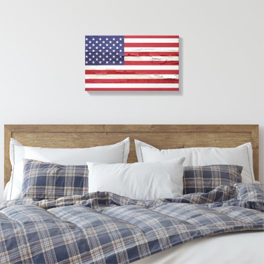 Amerikaanse vlag Weathered Paint Canvas Afdruk (Insitu (Slaapkamer))