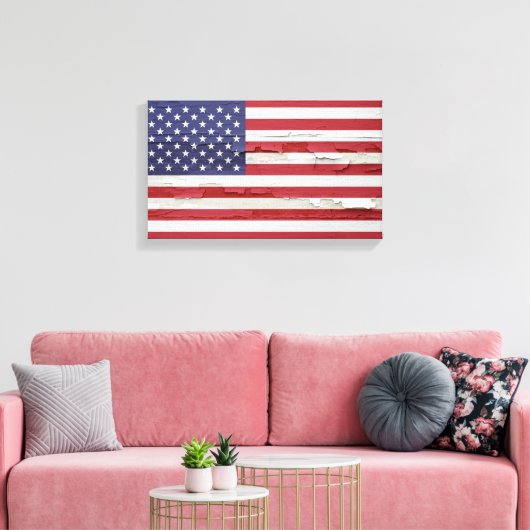 Amerikaanse vlag Weathered Paint Canvas Afdruk (Insitu (Woonkamer))