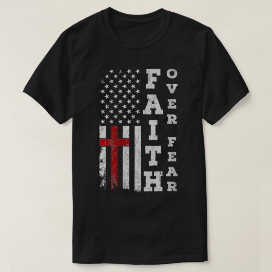 Amerikaanse vlag werpt Christelijk geloof over Fe T-shirt (Design voorkant)