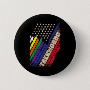 Amerikaanse vlag wit zwart riem kleuren taekwondo  ronde button 5,7 cm