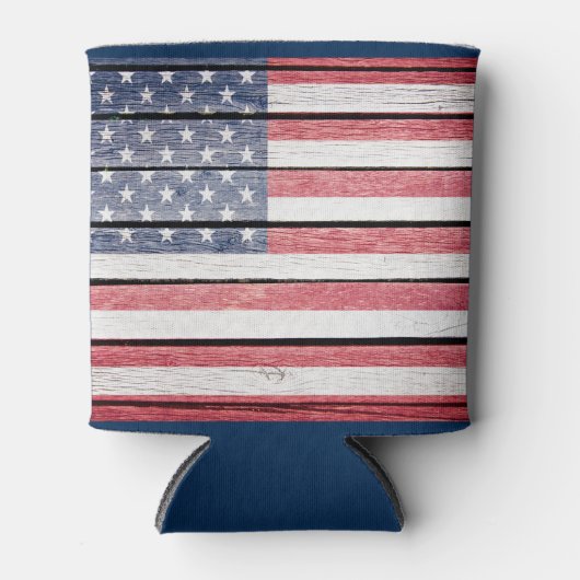 Amerikaanse vlag "Wood Afbeelding" Koelbox Blikjeskoeler (Voorkant)