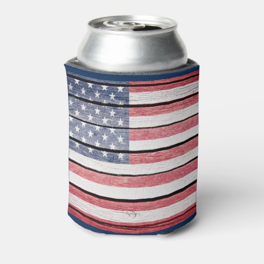 Amerikaanse vlag "Wood Afbeelding" Koelbox Blikjeskoeler (Blikje Achterkant)