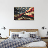 Amerikaanse vlag wuivende stof ontwerp canvas afdruk (Insitu (Slaapkamer))